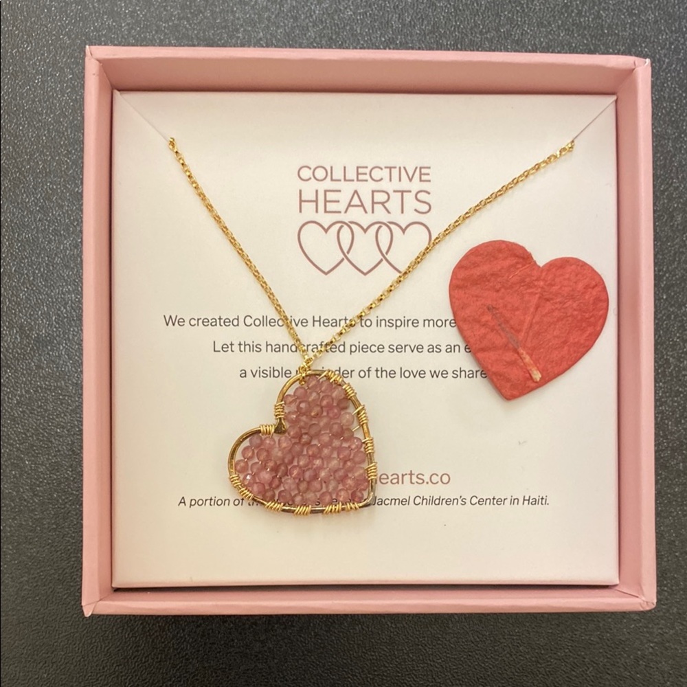 Collective Hearts Love Drop Gold and Pink Tourmaline Heart Pendant Necklace